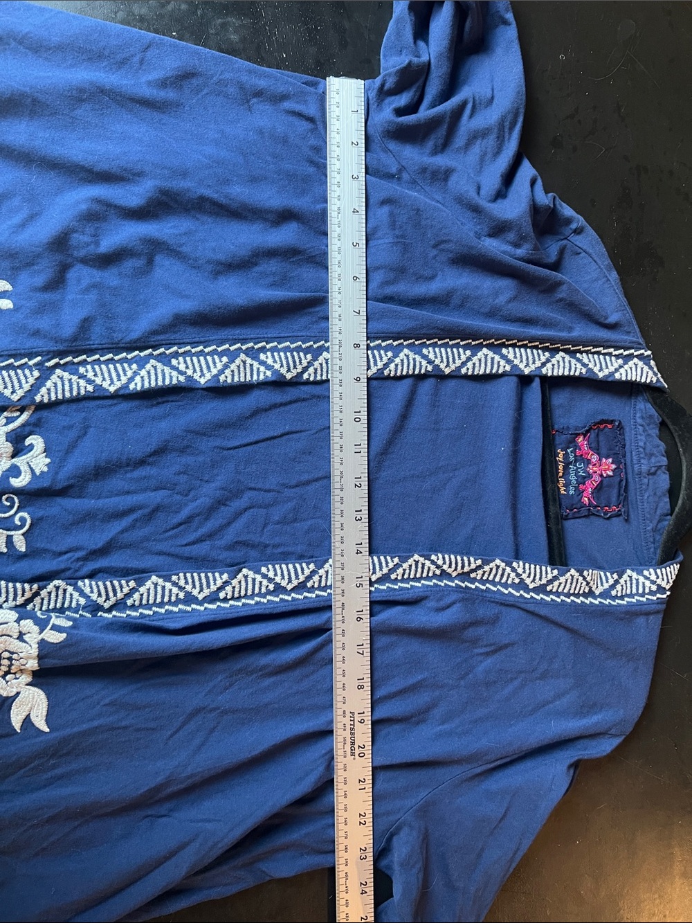 Johnny Was Navy Open-Front Embroidered Cardigan with White Trim - Picture 6 of 7